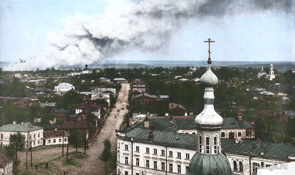 Панорама Калуги с высоты храма. 1920–1930-е годы — колоризация